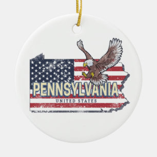 Pennsylvania State Map United States Vintage USA Ceramic Tree Decoration