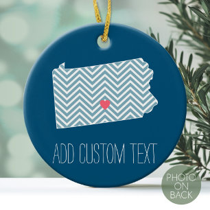 Pennsylvania State Map with Custom Heart and Name Ceramic Tree Decoration