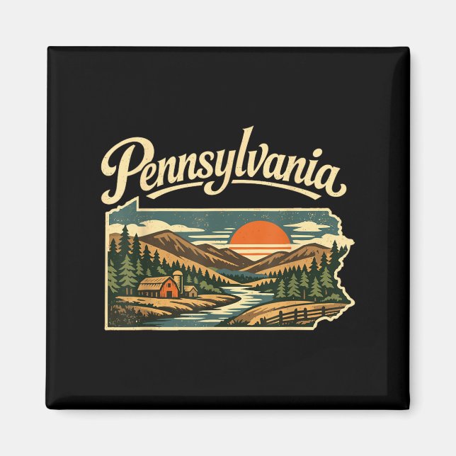 Pennsylvania State Mountain Sunset River Cabin Magnet (Front)