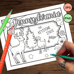 pennsylvania state shape dog flower colouring page