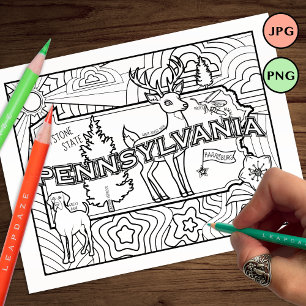 pennsylvania state shape dog flower colouring page