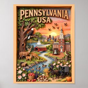 Pennsylvania Travel Landmarks Wildlife Nature Art Poster