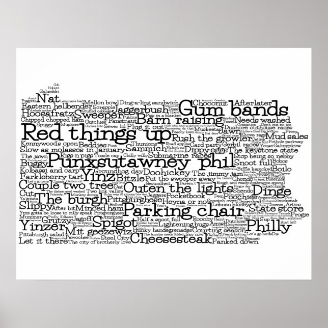 Pennsylvania USA Slang Word Art Map Poster (Front)