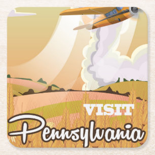 Pennsylvania vintage travel poster square paper coaster