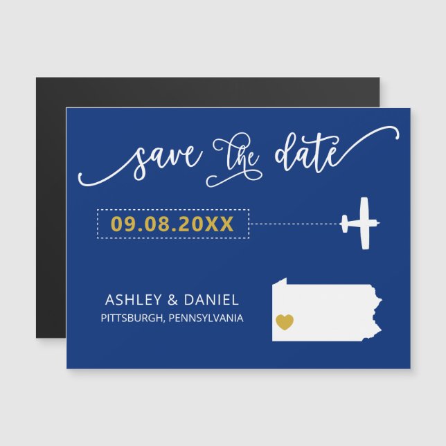 Pennsylvania Wedding Save the Date Card, Map Magnetic Invitation (Front/Back)