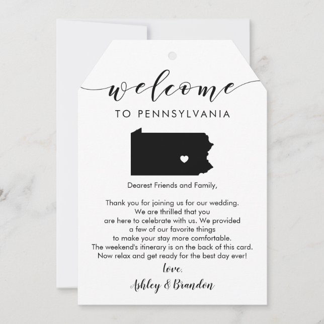 Pennsylvania Wedding Welcome Tag Letter Itinerary (Front)