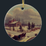 Pennsylvania Winter Scene by Birch: Ceramic Tree Decoration<br><div class="desc">Thomas Birch's beautiful painting from 1842 is presented here. Winter is communicated, quite strongly. The work calls out. It’s not just a simple painting. It feels like a winter’s day. Cold, beauty, and life in the 1800s- all seem to be communicated here. Buy as is or add text. Public domain...</div>
