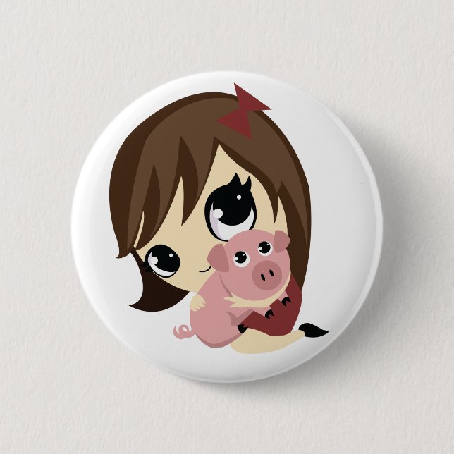Penny and Snickerdoodle - Brown Hair 6 Cm Round Badge (Front)