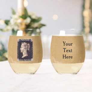 Penny Black Postage Stamp Stemless Wine Glass