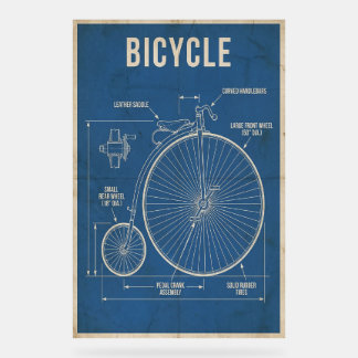 Penny Farthing Bicycle Blueprint Vintage Wall Art Acrylic Sign