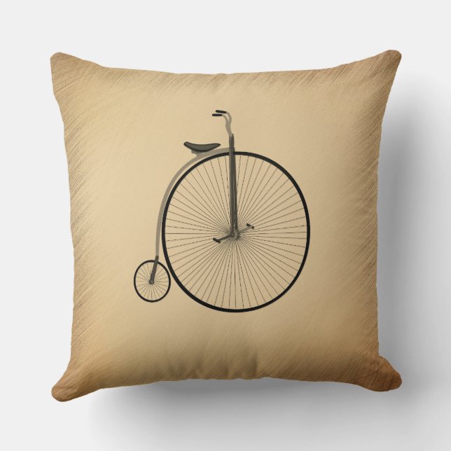 Penny-Farthing High-Wheel Antique Bicycle Rustic Cushion (Back)