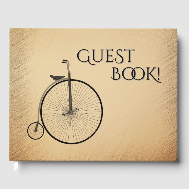 Penny-Farthing High-Wheel Antique Bicycle Rustic Guest Book (Front)