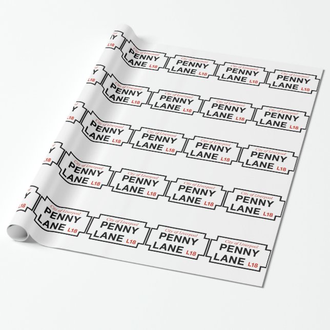 Penny Lane, Street Sign, Liverpool, UK Wrapping Paper (Unrolled)