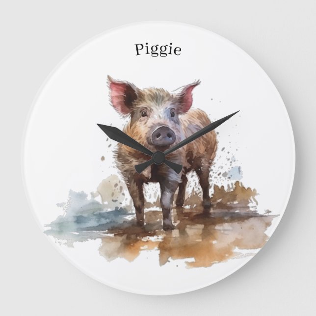Penny the Playful Piglet, custom  Large Clock (Front)