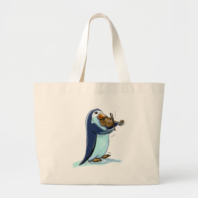 penquin violin player large tote bag (Front)