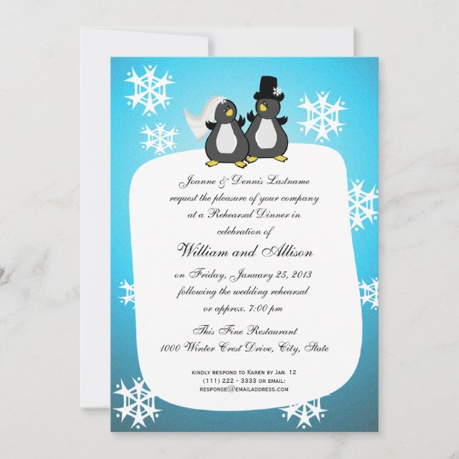 Penquin Wedding Rehearsal Dinner Invitation (Front)