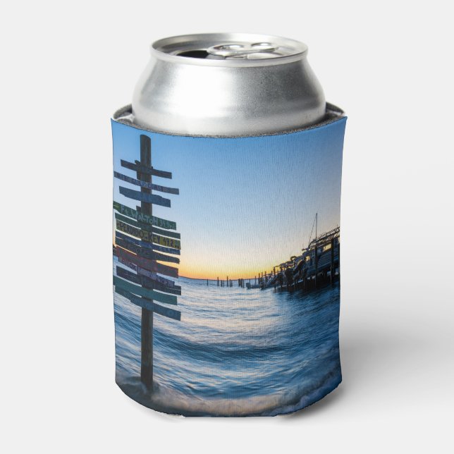 Pensacola Bay Sign Sunset By Dock Can Cooler (Can Front)