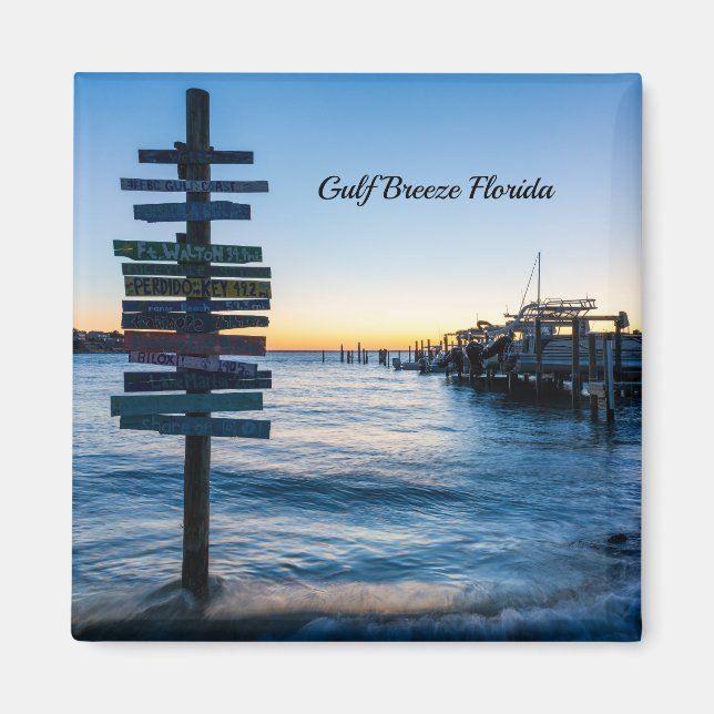 Pensacola Bay Sign Sunset By Dock Magnet (Front)