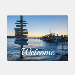 Pensacola Bay Sign Sunset By Dock Welcome Doormat
