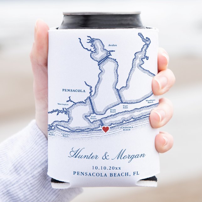 Pensacola Beach Florida Map Wedding Favour Can Cooler (Pensacola Beach Florida koozie wedding favor can cooler map coozie from Coastal Map Designs)