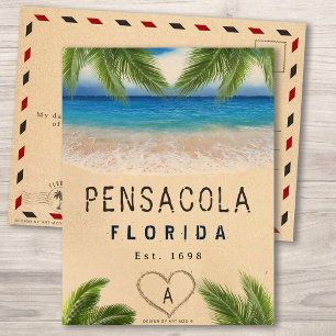Pensacola Beach Florida Sand Tropical Palm Leaves Postcard