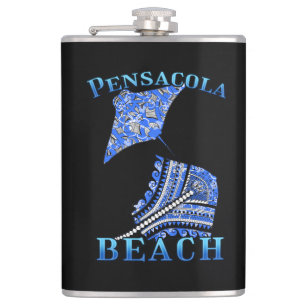 Pensacola Beach Florida Vacation Tribal Stingray Hip Flask
