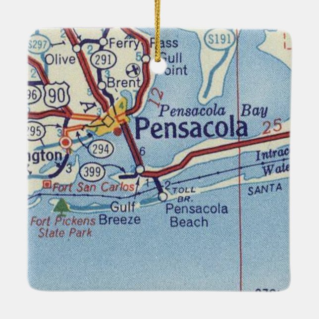 Pensacola FL Vintage Map Ceramic Ornament (Back)