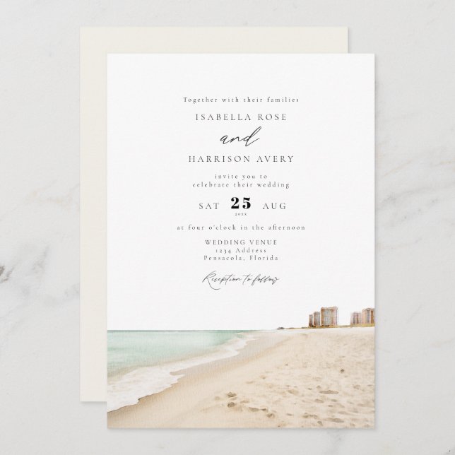 PENSACOLA FLORIDA Beach Destination Wedding Invitation (Front/Back)