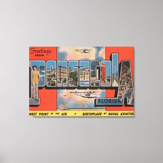 Pensacola, Florida - Large Letter Scenes 2 Canvas Print (Front)