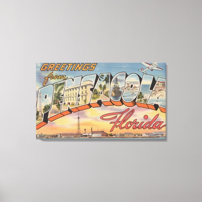 Pensacola, Florida - Large Letter Scenes Canvas Print (Front)