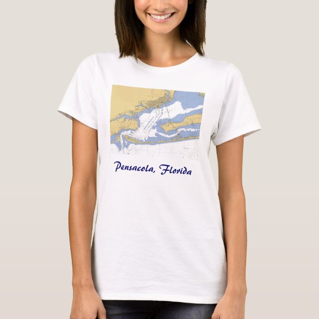 Pensacola, Florida Nautical harbour chart T-shirt (Front)