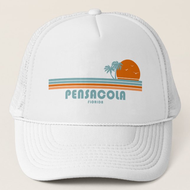 Pensacola Florida Sun Palm Trees Trucker Hat (Front)