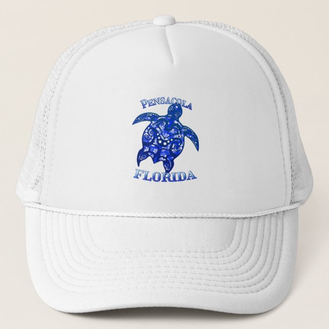 Pensacola Florida Vacation Tribal Turtle Trucker Hat (Front)