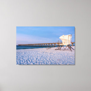 Pensacola Morning Lifeguard Stand And Pier Canvas Print