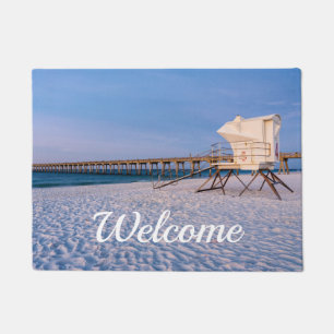 Pensacola Morning Lifeguard Stand And Pier Welcome Doormat