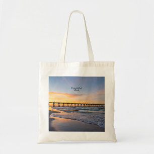 Pensacola Pier Shoreline Sunrise Reusable Tote Bag