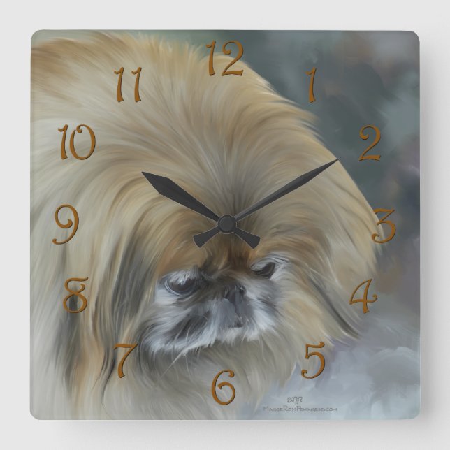 Pensive Pekingese Square Wall Clock (Front)