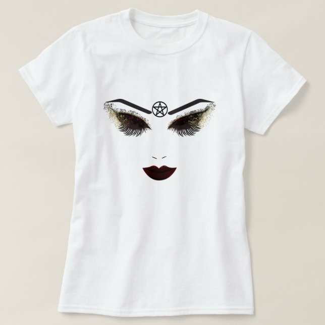 Pentacle Beauty Face Lashes & Dark Lips Makeup T-Shirt (Design Front)
