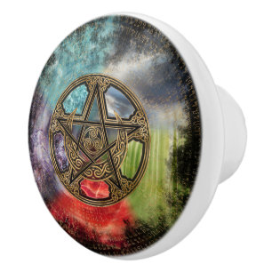 Pentacle Elemental Triskelion Moon Ornament Ceramic Knob