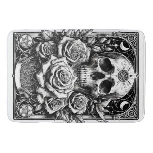 Pentacle Skeleton Skull & Roses Tarot Art Bath Mat