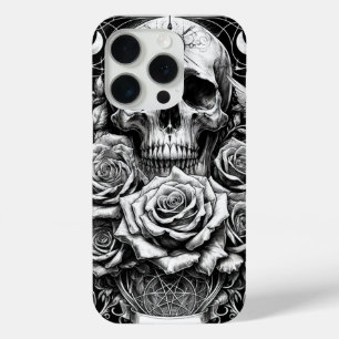 Pentacle Skeleton Skull & Roses Tarot Art iPhone 15 Pro Case