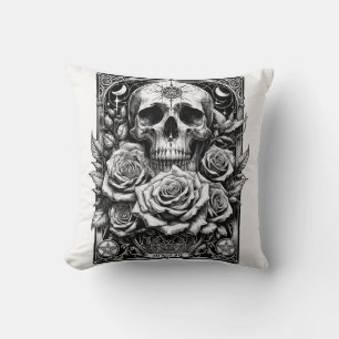 Pentacle Skeleton Skull & Roses Tarot Art Cushion