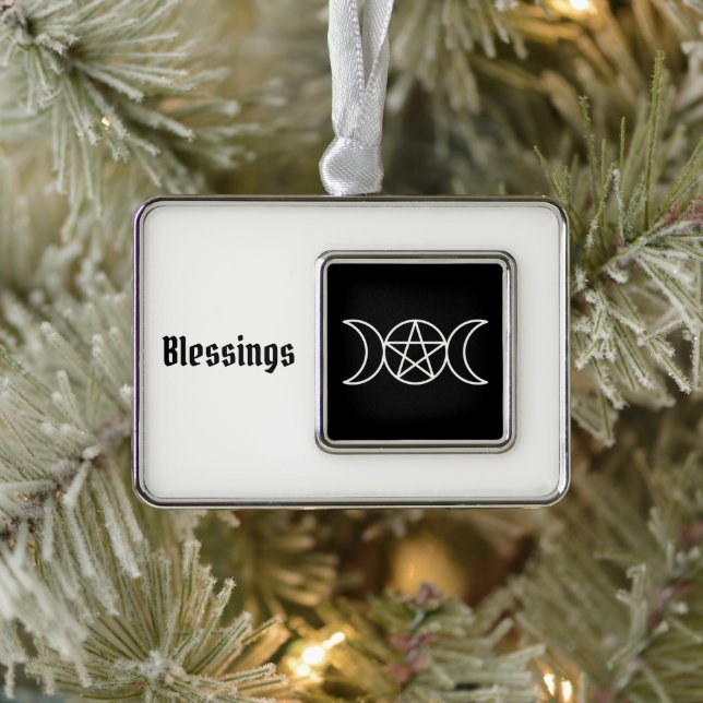 Pentacle Triple Moon Goddess Silver Plated Framed Ornament (Tree)