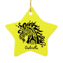Pentacle Unicorn (black) Star Ornament