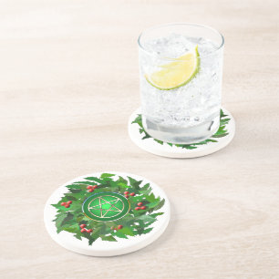 Pentacle with Holly Wreath Coaster