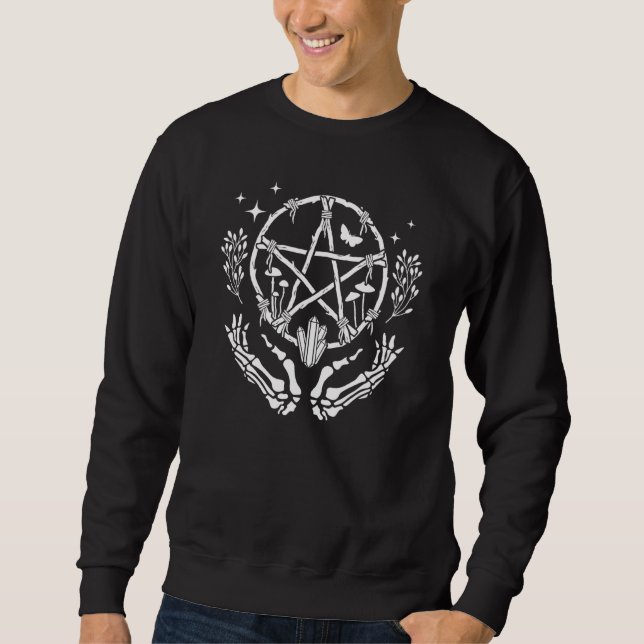 Pentacle Wreath With Skeleton Hands Crystals and M Sweatshirt (Front)