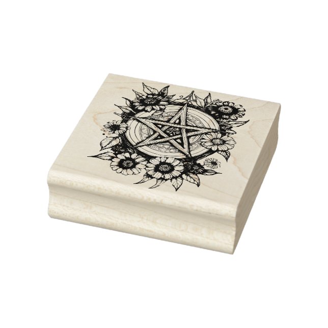 Pentacle zinnia flowers art flower pagan  rubber stamp (Stamp)