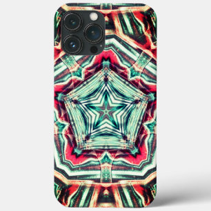 Pentagon over star, worn aged red and dark green iPhone 13 pro max case
