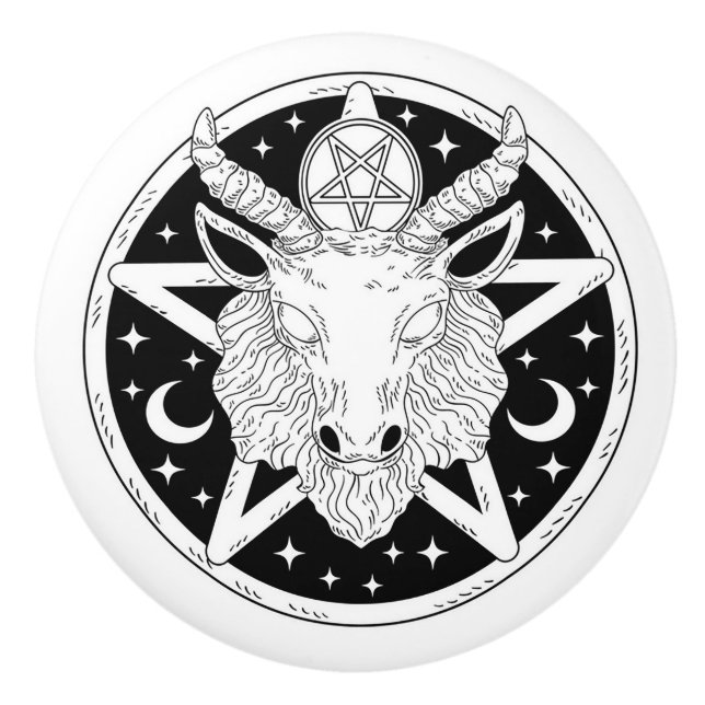 Pentagram and Goat Design Ceramic Knob (Front)