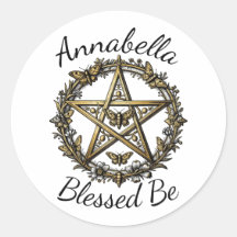 Pentagram and Moth Witchy Art Custom Name